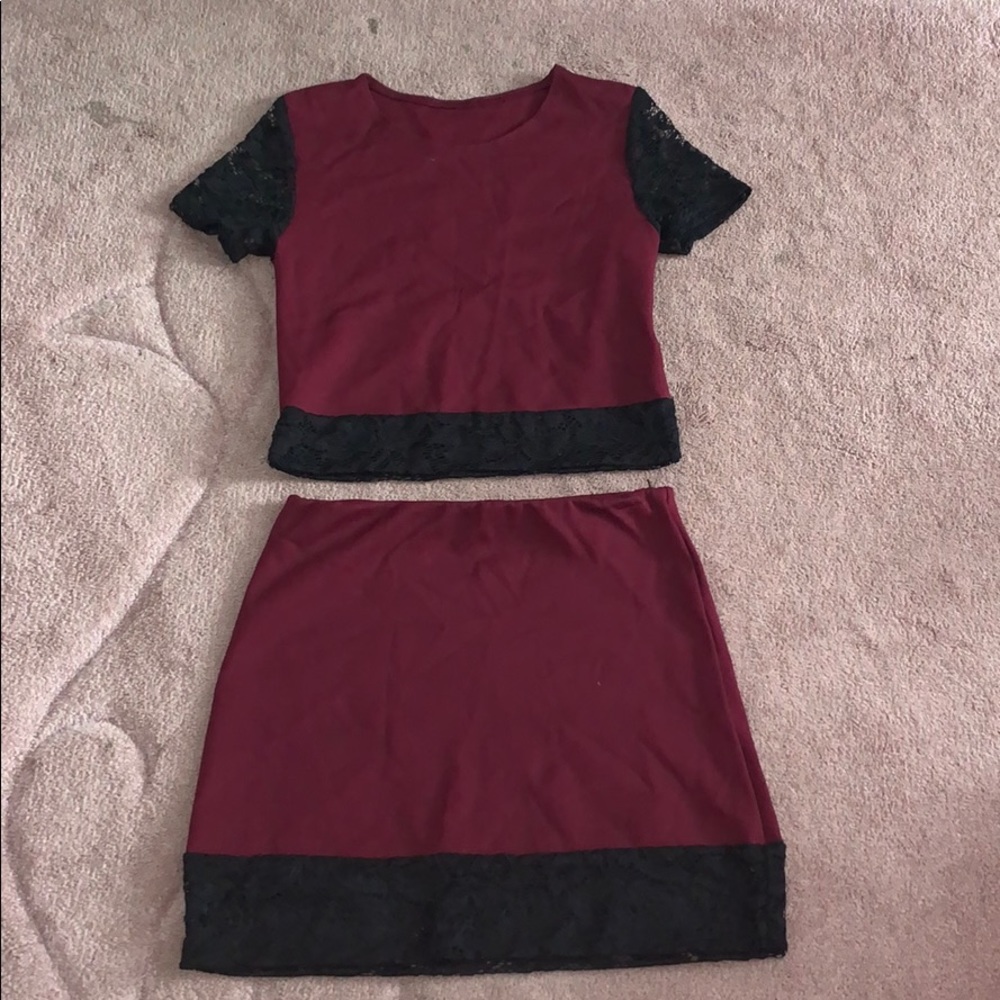 Maroon Crop Top and Skirt Set